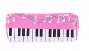 Pouzdro na psací potřeby - růžová barva s potiskem klaviatura a noty