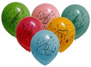 Nafukovací balónky s potiskem noty, hudební nástroje - různé barvy