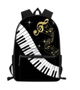 Batoh s přední kapsou a hudebním motivem zlatý houslový klíč a klaviatura