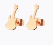 Náušnice pecky - tvar kytary růžovo/zlatá barva