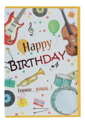 Přání bez textu s motivem Happy Birthday To You barevné hudební nástroje
