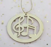 Dřevěná kulatá vánoční s hudebním motivem