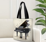 Černá jutová taška s potiskem klavíru